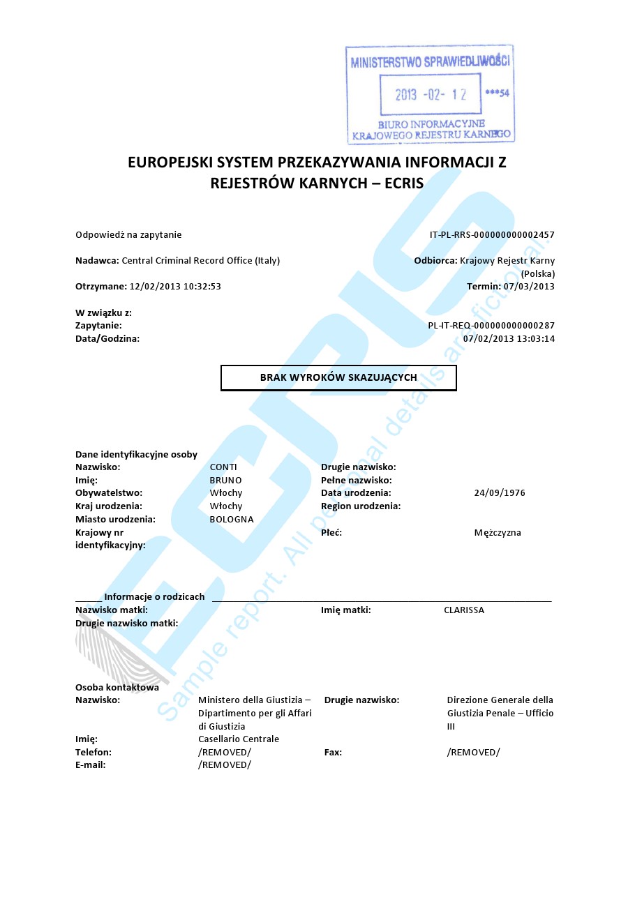 Italian Criminal Record Check From Criminal Records Bureau ECRIS