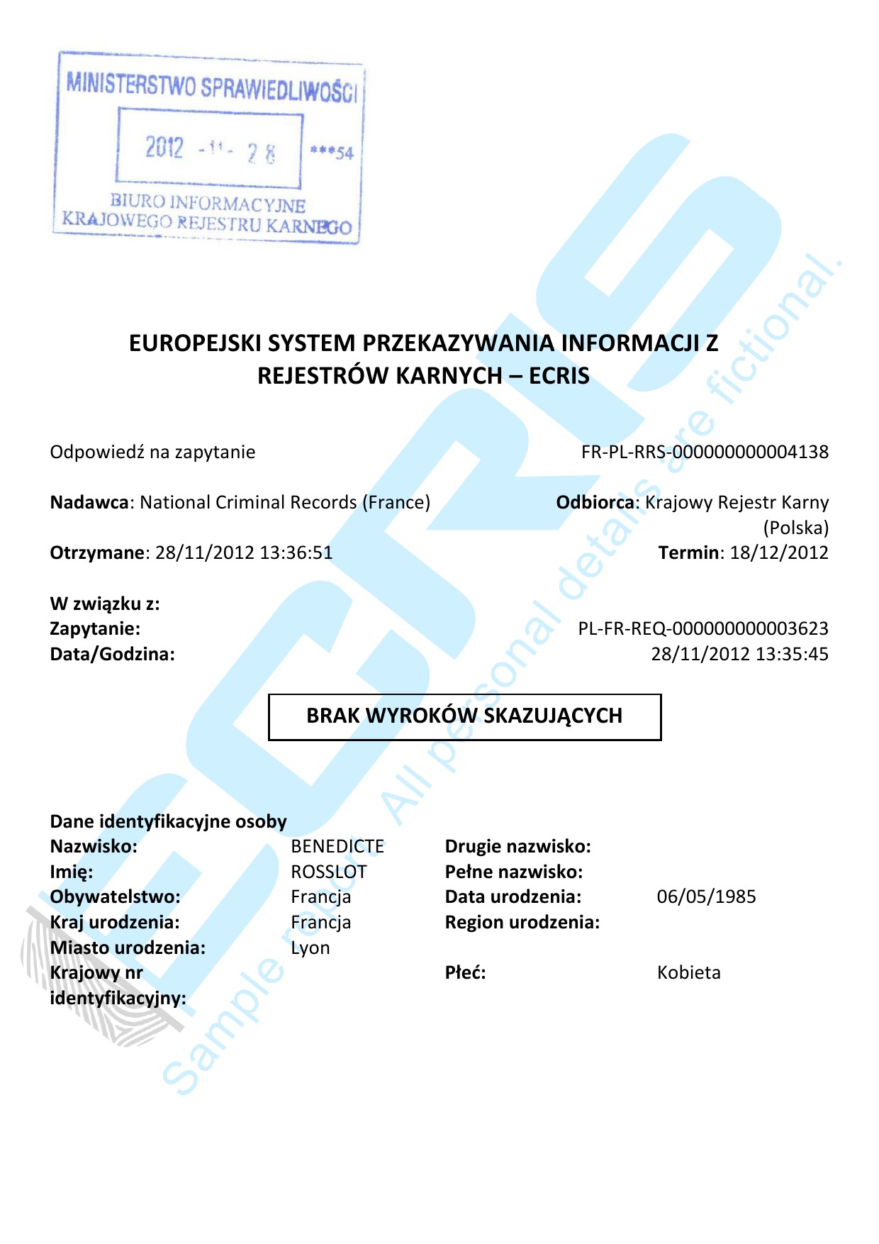 French Criminal Record Check From National Judicial Record ECRIS