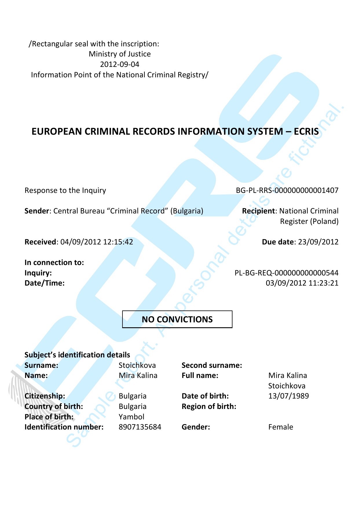 Bulgarian Criminal Record Check From The Central Office Of Criminal Records