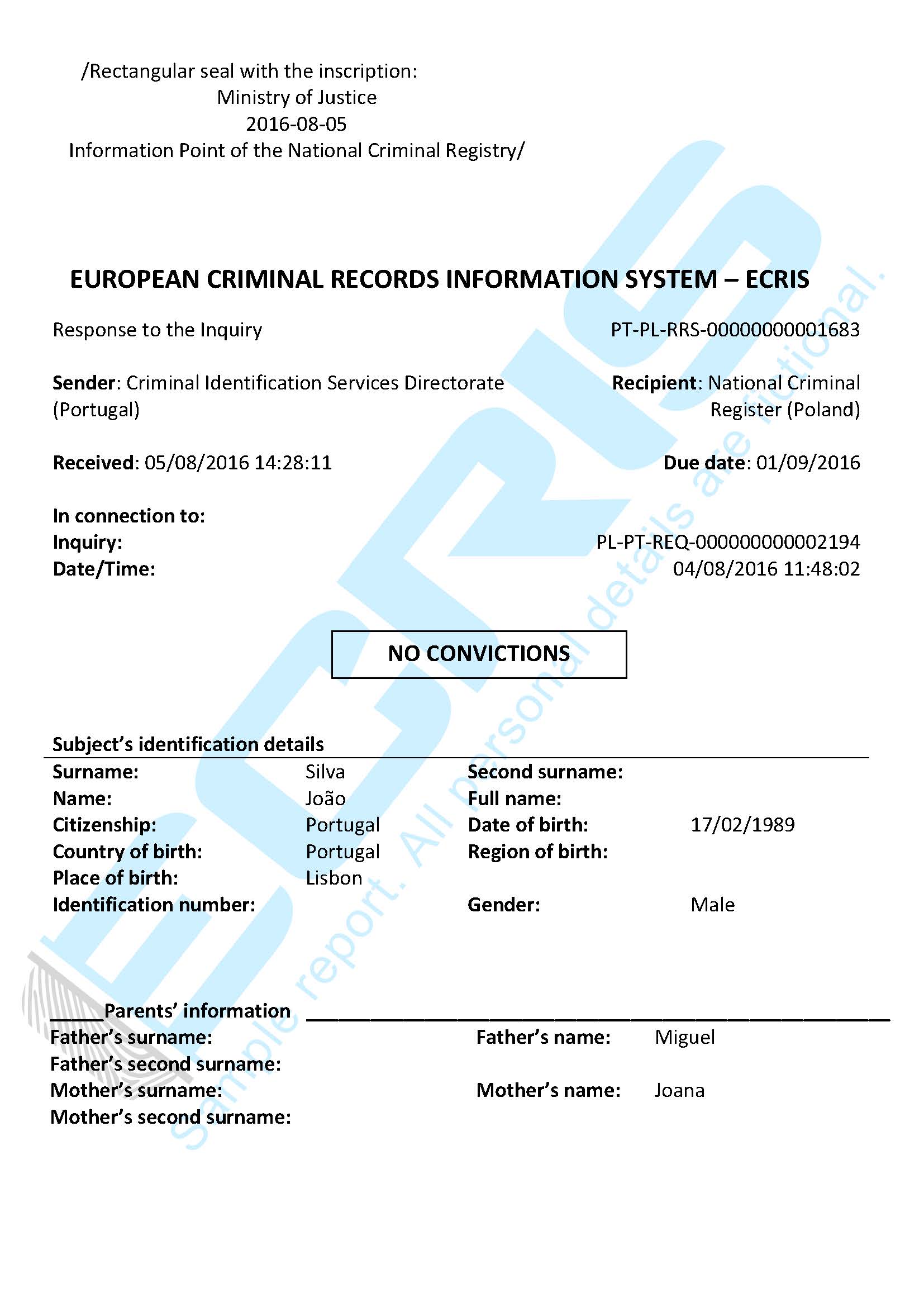 Portuguese Criminal Record Check From Registo Criminal ECRIS